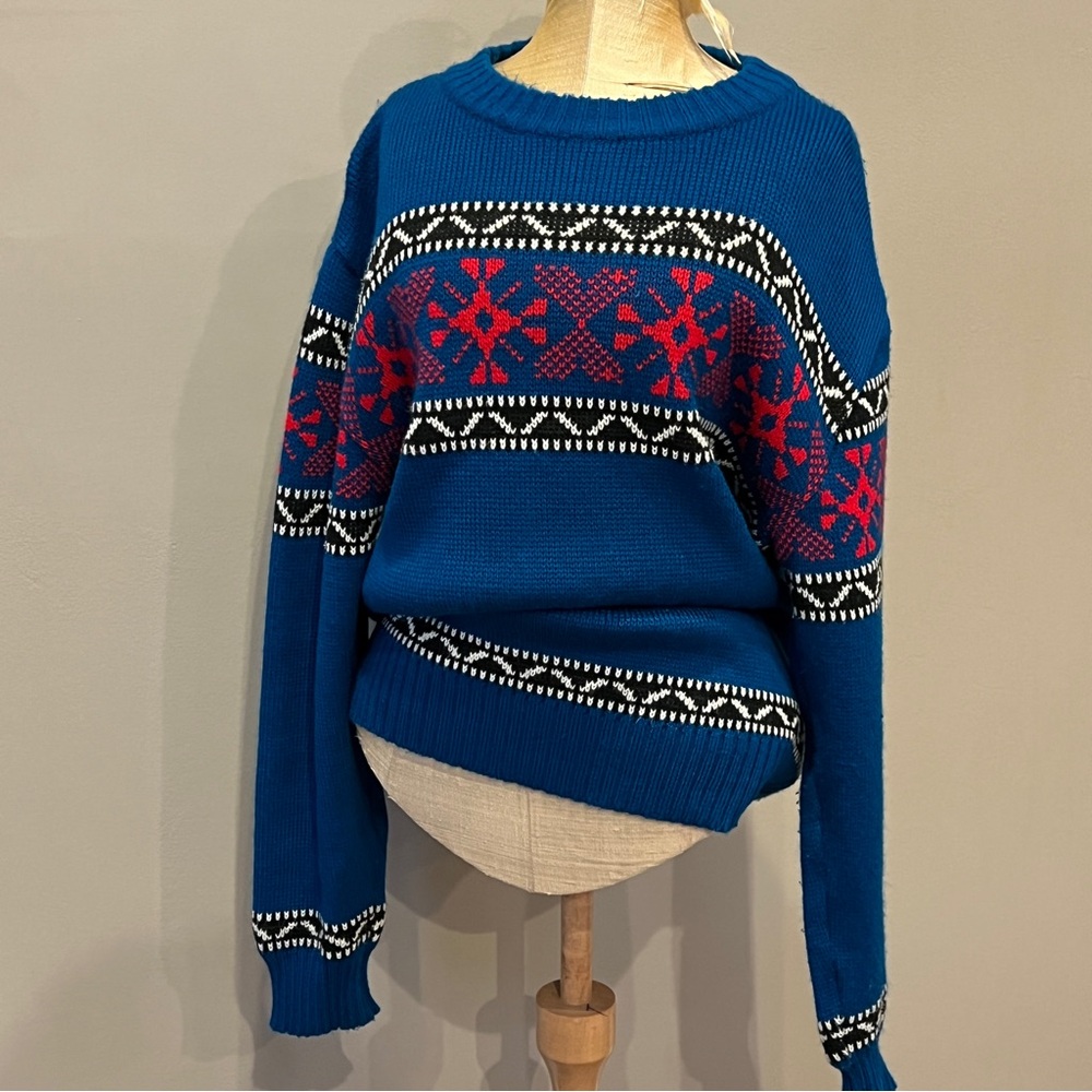 80s david‎ gregg vintage Nordic ski sweater sz S Indigo Red White